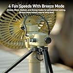 ELECOM NESTOUT Outdoor Camping Fan with Tripod, 4 Speed Settings & Natural Breeze Mode, 3 Angle Oscillation, 90° Adjustable Tilt, Timer (30/60/90 mins), USB-C Compatible, Portable Tent Fan (Beige) - Image 3