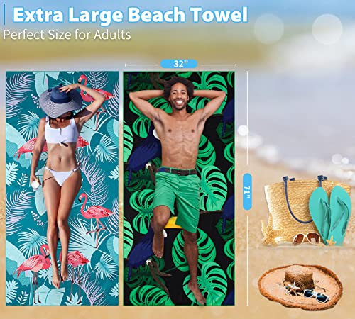 Gomust 2 Pack Lightweight Thin Beach Towel Oversized 71"X32" Big Extra Large Microfiber Sand Free Towels For Adult Quick Dry Travel Camping Beach Accessories Vacation Essential Gift Flamingo Toucan #TOP2