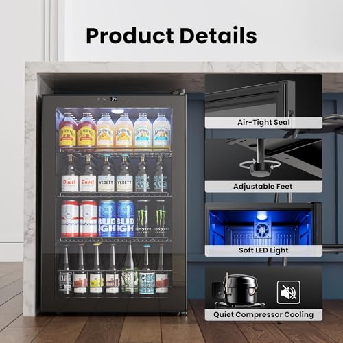 Image of Yeego Beverage Refrigerator Cooler, 155 Cans Mini Fridge with Glass Door Beverage Fridge with Adjustable Shelves for Soda Beer or Wine, Beverage Cooler with Digital Temperature Control for Home Office