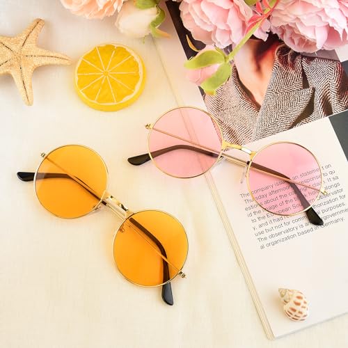 NEBURORA Round Hippie Sunglasses Metal Frame Colored Circle Glasses for Women Men 70s Retro Disco Party Accessory4