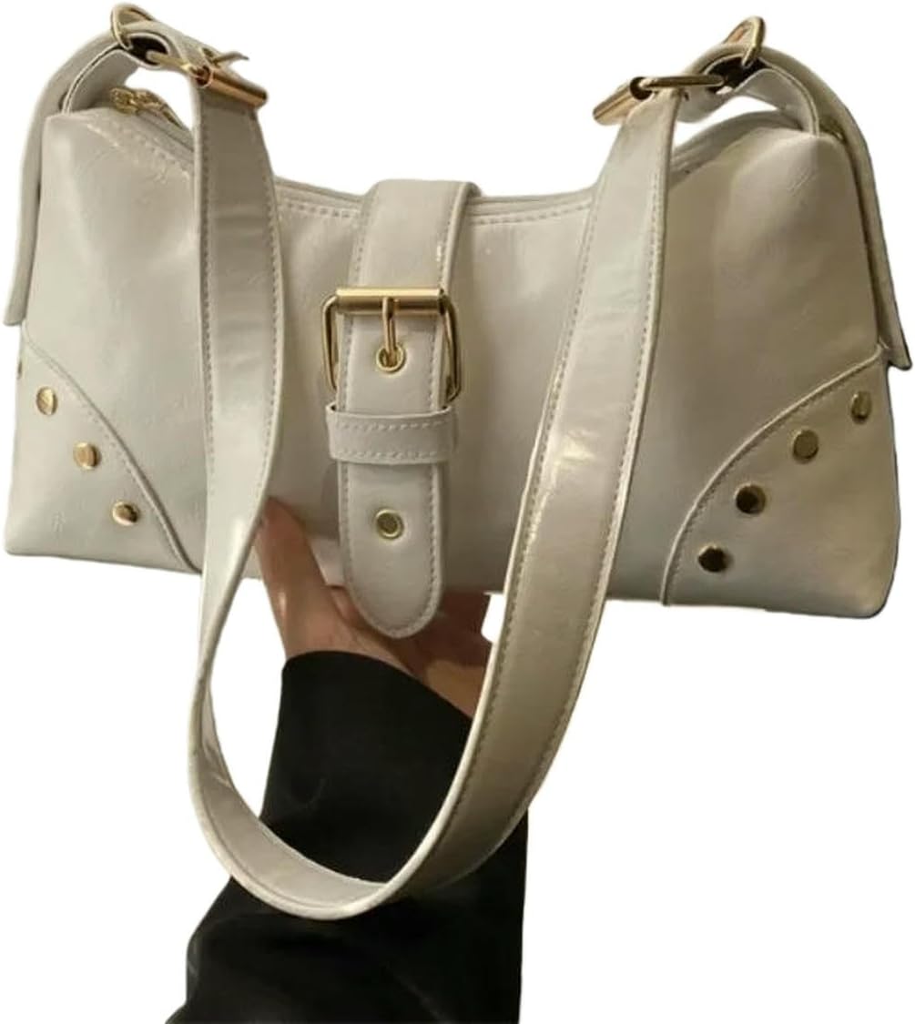 WANGQIQI tote bag Women's Buckle Shoulder Bag, Y2k Underarm Vintage Handbag, Casual Commuter Bag-white-27 * 14 5 * 7cm
