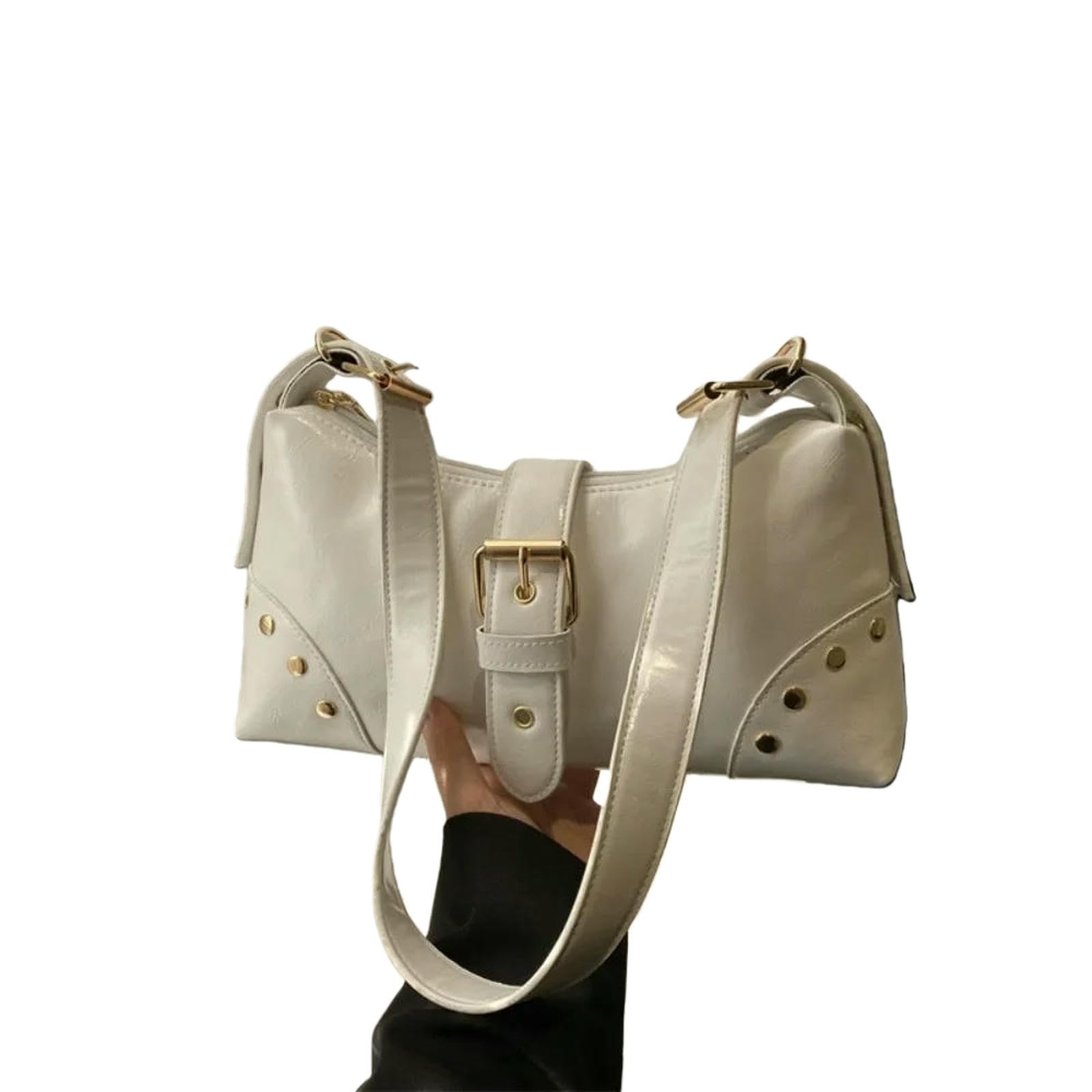 WANGQIQI tote bag Women's Buckle Shoulder Bag, Y2k Underarm Vintage Handbag, Casual Commuter Bag-white-27 * 14 5 * 7cm