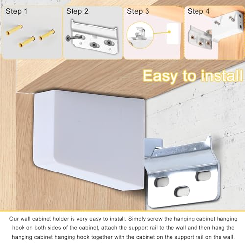 8 Stück Schrankaufhänger Set mit Stützschiene, Einstellbar Schrankaufhänger Wandhalterung Schrankhalterung Tragkraft 150 kg Aufhänger Hängeschrank Halterung Schrankhalter für Hängeschränke (Weiß)