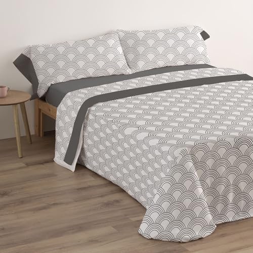 Donegal Collections - Sabanas 160 x 190 - Juego de Sabanas Cama 160 Cerc Gris - Bajera, Sabana Encimera y 2 Fundas de Almohada - Primavera Verano - Tacto Extra Suave 50% Algodón 50% Poliester