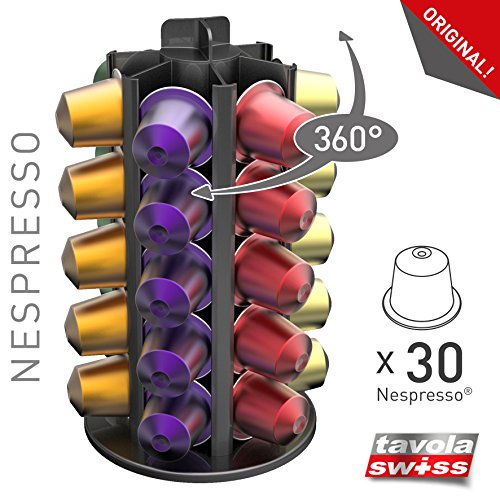TavolaSwiss aluminio 30 dispensador de cápsulas para 30 Cápsulas de Nespresso  Extra Bajo, 360 ° giratorio
