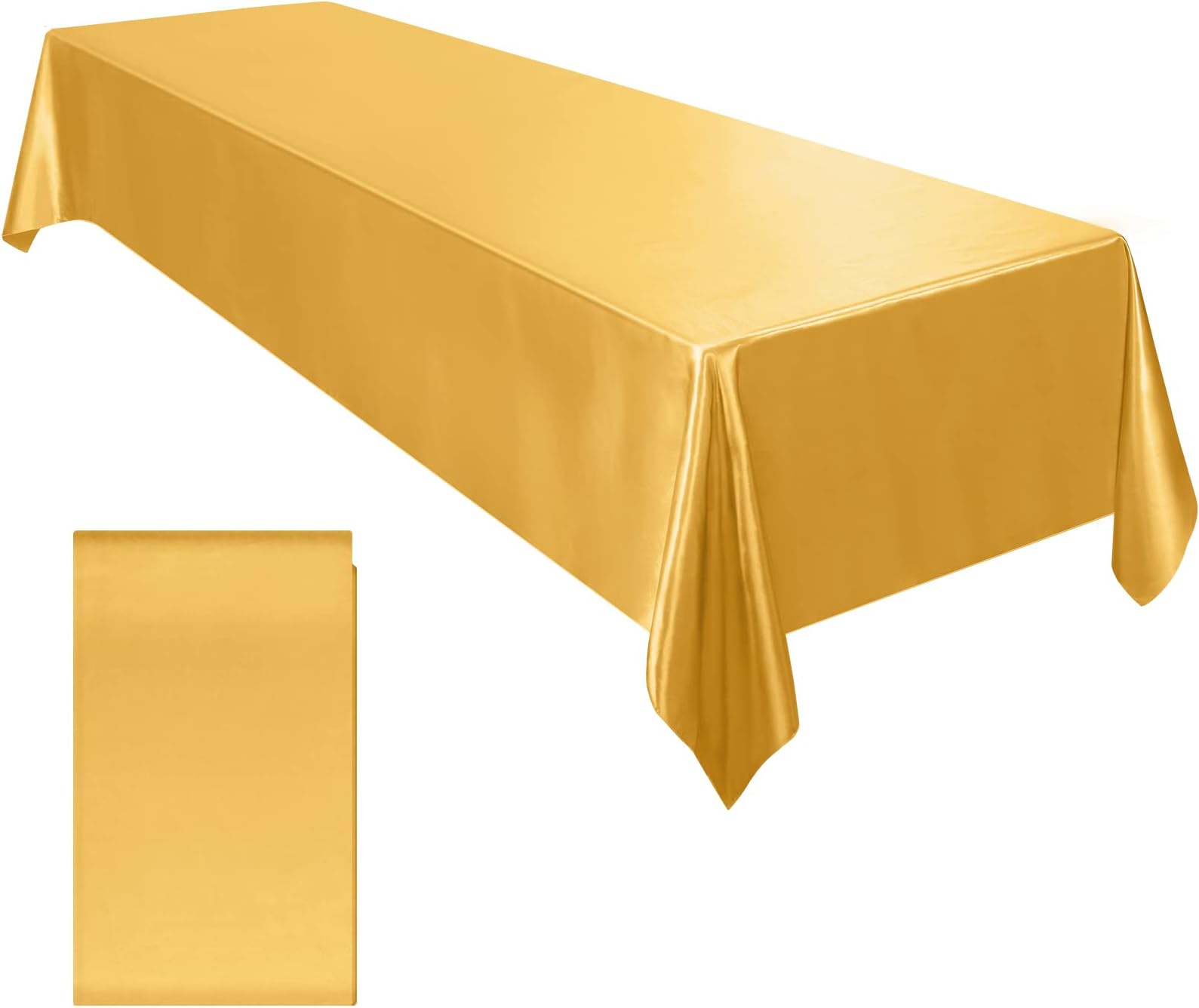 Ruisita Satin Party Table Cover 58 x 102 Inches Wedding Rectangle Bright Silk Smooth Fabric Tablecloth Decor for Wedding Banquet Table Decoration, Gold