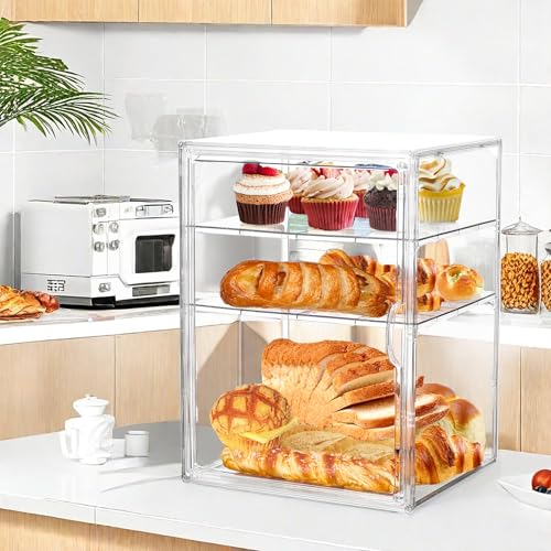 Image of Pastry Display Case, 4 Layers Clear Bread Box for Kitchen Countertop