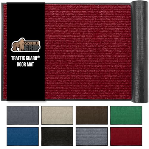 GORILLA GRIP Traffic Guard Door Mat, 72x48, Heavy Duty Welcome Mats, Commercial Office Space Doormat, Waterproof, Fade Resistant, Strong Rubber Backing, Low Profile, Shoe and Boot Scraper, Red