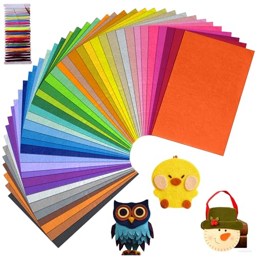 XiaoLidm 40 Pcs Felt Fabric Sheets 20cm x 30cm 40 Assorted Colours DIY Craftwork Sewing Patchwork Polyester A4 Felt Sheets for Crafts Handcraft Sewing Squares Patchwork