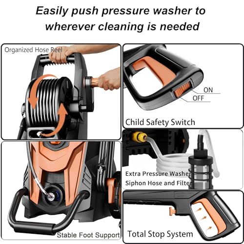 Image of 4500 MAX PSI P*ressure Washer 2026 NEW, 4 N*ozzles and F*OAM C*annon, P*ower Cleaner(Red)