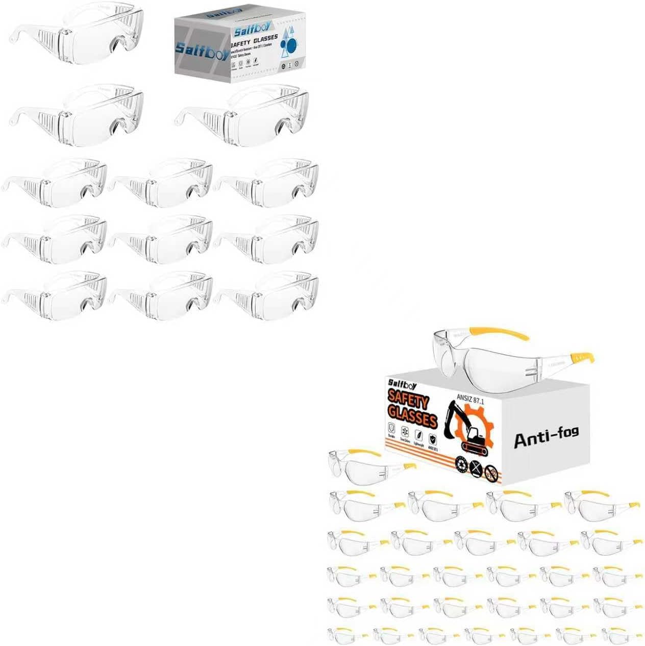 Safety Glasses Over Eyeglasses with Anti-Fog and Scratch Resistant ANSI Z87 Safety Goggles Over Glasses ＆ Anti Fog Wraparound Safety Glasses, ANSI Z87.1 Certified for Construction, Yard Work, Laborato