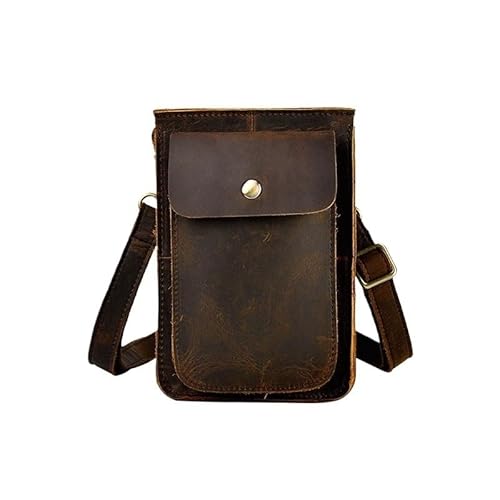 Retro Men's Mobile Phone Sports Waist Bag with Hook Top Layer Leather