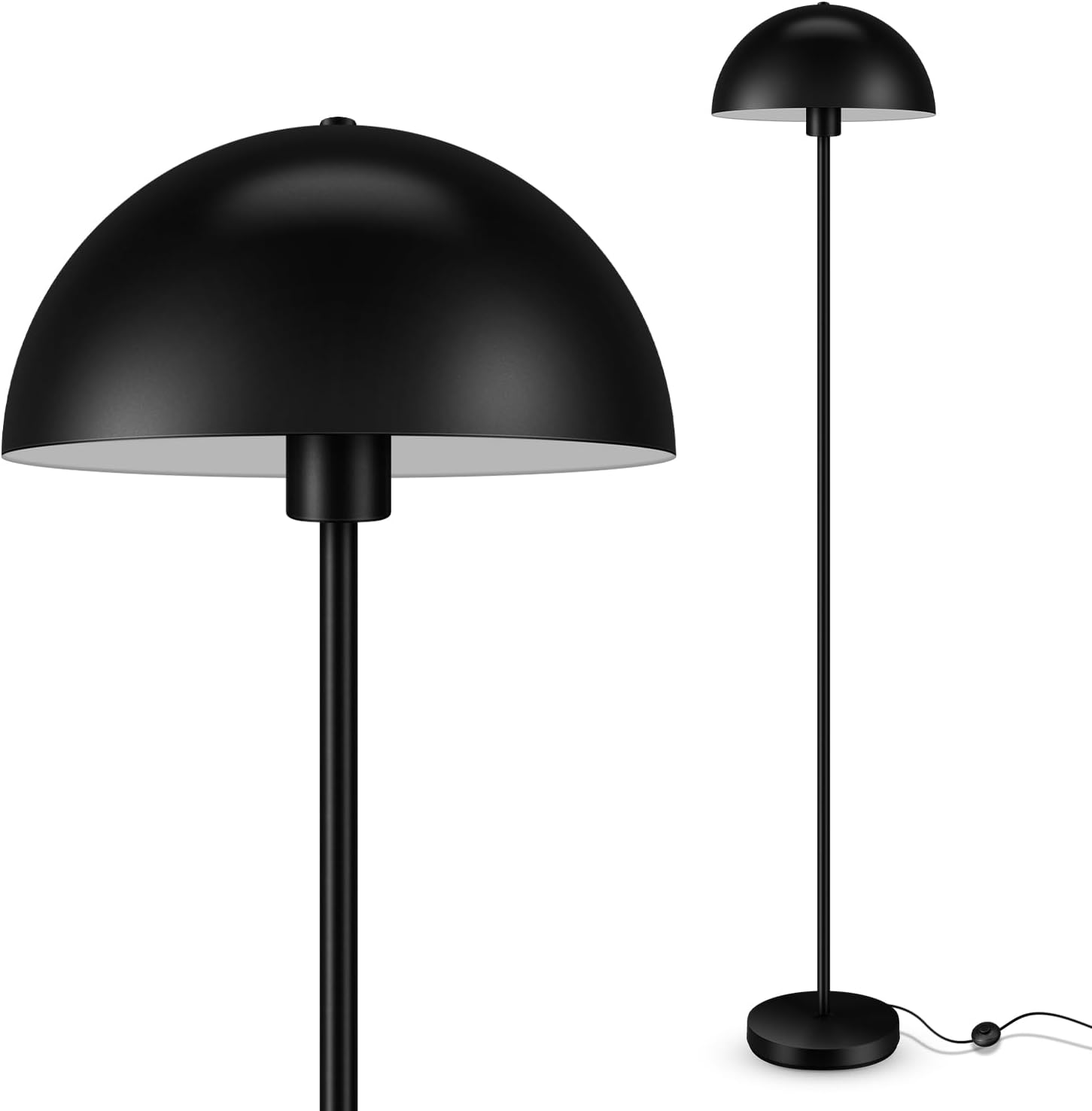 Modern Mushroom Floor Lamps for Living Room 66Inch, Tall Industrial Floor Lamp, Black Metal Standing Lamp with Dome Shade, Mid Century Loft Corner Reading Lamp for Bedroom Office Nursery Room, NO BULB