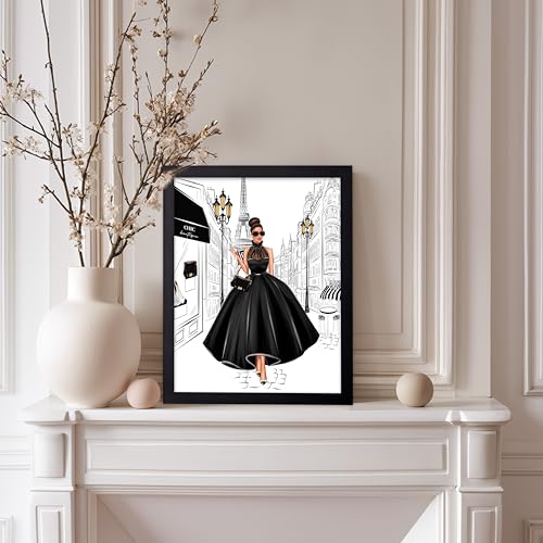 Image of Poster Master Lady in Black Print - Fashion Poster - Paris Designer Art - Modern Wall Design - Chic Gift for Women & Fashionista - Glam Decor for Bedroom or Girl's Room - 8x10 Black Framed