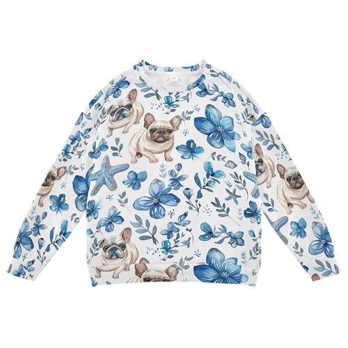 JUNZAN Cute Dogs Seastars Blue Flowers Little Girls Pullover Hoodie Crewneck Kids Pullover Hoodie Athletic 4T
