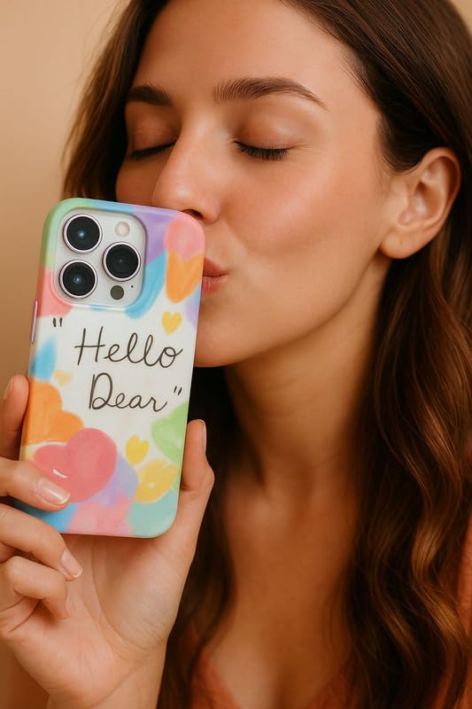 Image of COVERLY for iPhone 14 Plus Hello Dear Quote Quirky & Trendy Wrinkle Phone Case, Luxury Texture Pattern Retro Cute Colorful Artistic Cool Design -Aesthetic Princess Cover for Apple iPhone 14 Plus