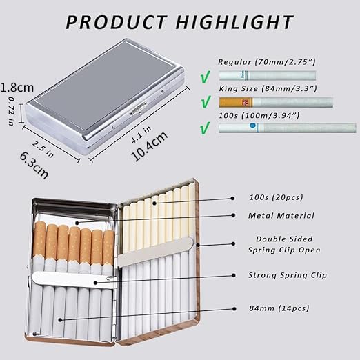 Amazon.com: 10 pcs Sublimation Blank Metal Cigarette Case with 2 Aluminium  Parts for DIY Heat Transfer Print Portable Double Sided Spring Clip Holder  for 14pcs Regular Cigarettes for Men and Women :