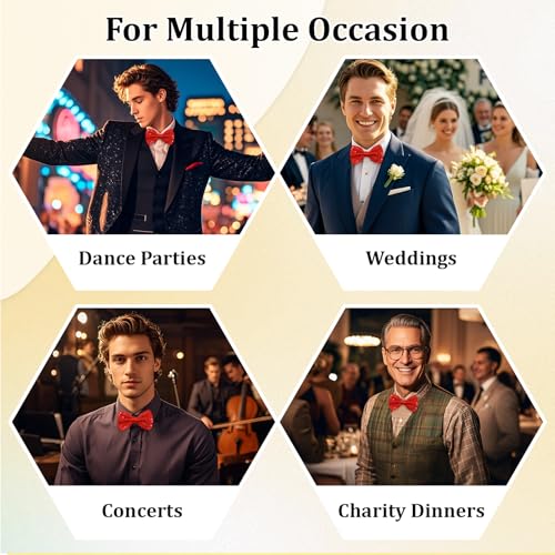 Image of Sequin Bow Ties for Men, Sparkling Mens Bow Tie for Prom Recital | 4.33 inch x 2.75 inch, Pre-tied Men's Bow Tie, Adjustable Strap, Shiny Sequin Surface, Assorted Versatile Hues, for Festival Party