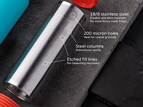 Rumble Go: Portable Cold Brew Coffee Filter - Fits Wide Mouth Water Bottles, 16-32Oz – Universal Fit - Brews Coffee Anywhere - Eco-Friendly & No Disposable Parts (Orangey-Red Cap & Base) #TOP2