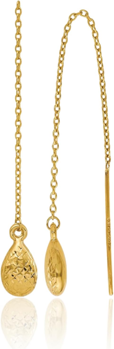 IceCarats 14K Solid Yellow Gold Tear Drop Threader Earrings 94mm 3 3/4 inch Diamond Cut For Her