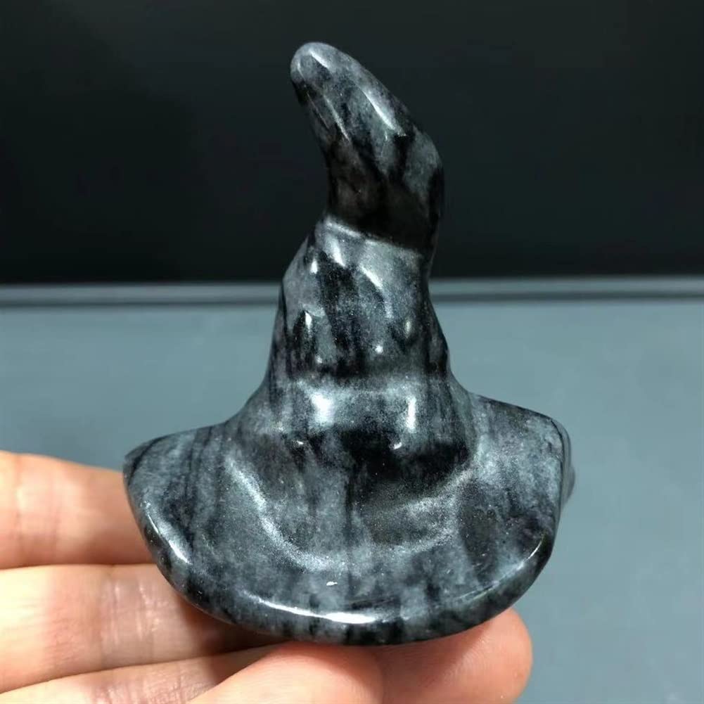 Chapeau de magicien en pierre noire sculpté main, cristal naturel luxe