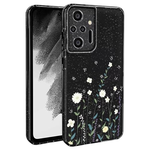 BEENTRYS Paillettes Floral Coque pour Xiaomi Redmi Note 10 Pro 4G,Glitter Brillant Femmes Filles Motif Fleurs Grimpante Housse Soft TPU Silicone Antichoc Étui(S203-Noir)