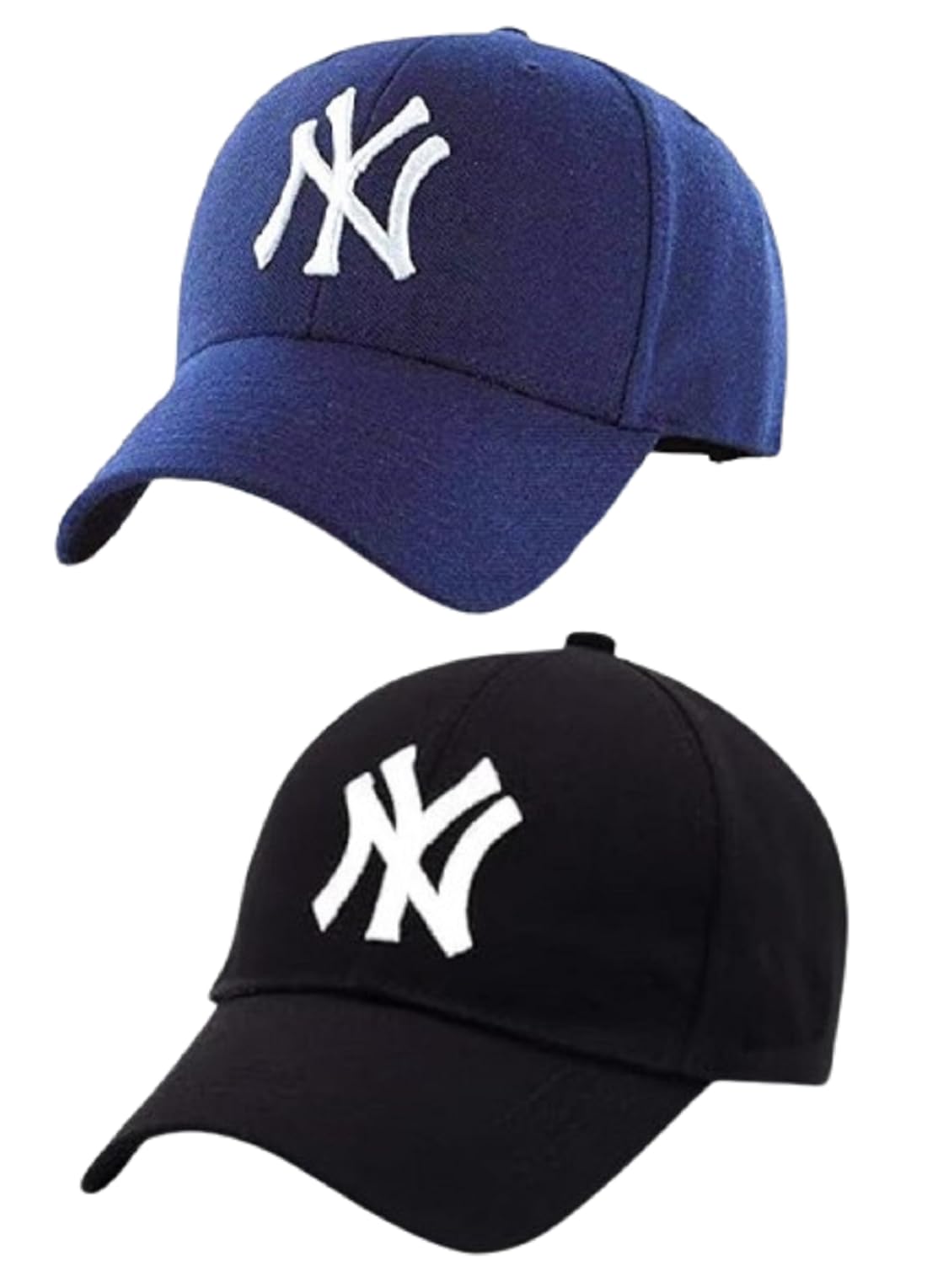 NY Baseball Cap, Unisex Adjustable Sports Cap, Navy Blue and Black, 2-Pack