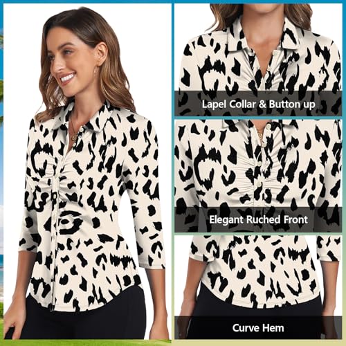 Soneven Women's 3/4 Sleeve Golf Polo Shirts V Neck Ruffle Sleeve Dressy Tops Casual Work Tunic Blouses2