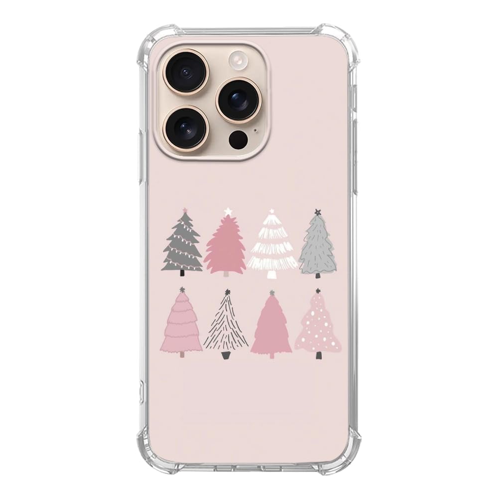 Enughselso Pink Christmas Tree Phone Case Compatible with iPhone 16 Pro Max, Cute Christmas Holiday Case for iPhone 16 Pro Max, Cute TPU Bumper