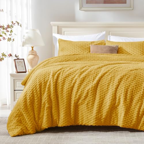 Image of BEDELITE Fluffy King Size Comforter Set - Yellow Fleece Soft Comforter for King Size Bed, Luxury Warm Bedding Set for Winter, Fuzzy Bed Set 3 Pieces (1 Comforter, 2 Pillowcases)
