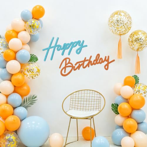 Image of TONIFUL Happy Birthday Sign for Backdrop - Glitter Orange Blue Felt Banner - Includes Dot Glue - Perfect for Birthday Party Backdrop,Wall Decr,Balloon Arch,Photo Background