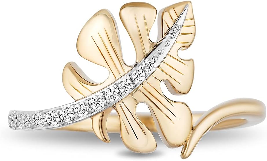 Jewelili Enchanted Disney Fine Jewelry 14K Yellow Gold over Sterling Silver 1/10 Cttw Moana Ring