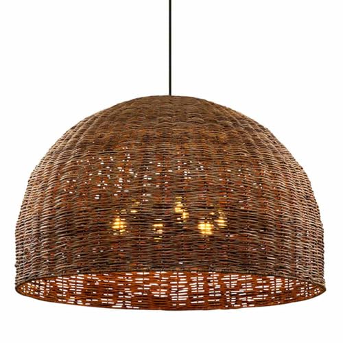Lámparas Colgantes de Ratán Tejido a Mano, Lámpara de Techo con Pantalla Artística, Farol Antiguo, Estilomalista, Estilo Rústico, de Mimbre, para Restaurante, Bar Y Hotel./Marrón/50 Centímetros