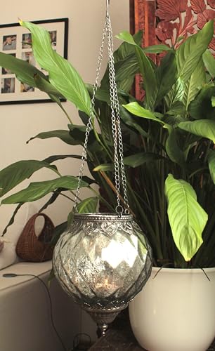 Windlicht Marokko Dekor zum Hängen aus Glas, Metall (B/H/T) 15x19x15cm