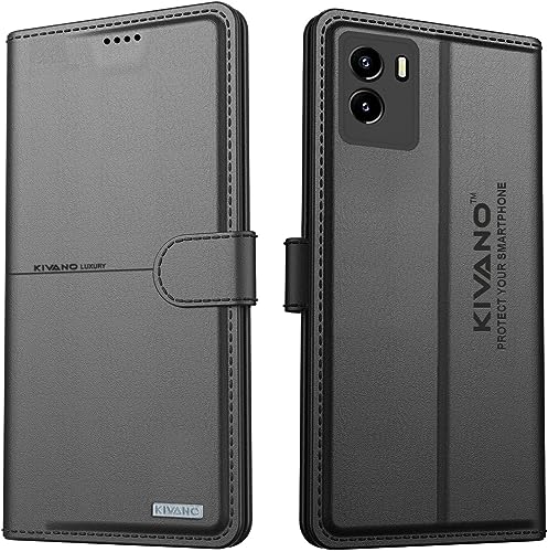 Image of Compatible with Vivo Y15s 2022 / Vivo Y01 Flip Cover | Leather Finish | Inside Pockets & Inbuilt Stand | Shockproof Wallet Style Magnetic Closure Back Cover Case