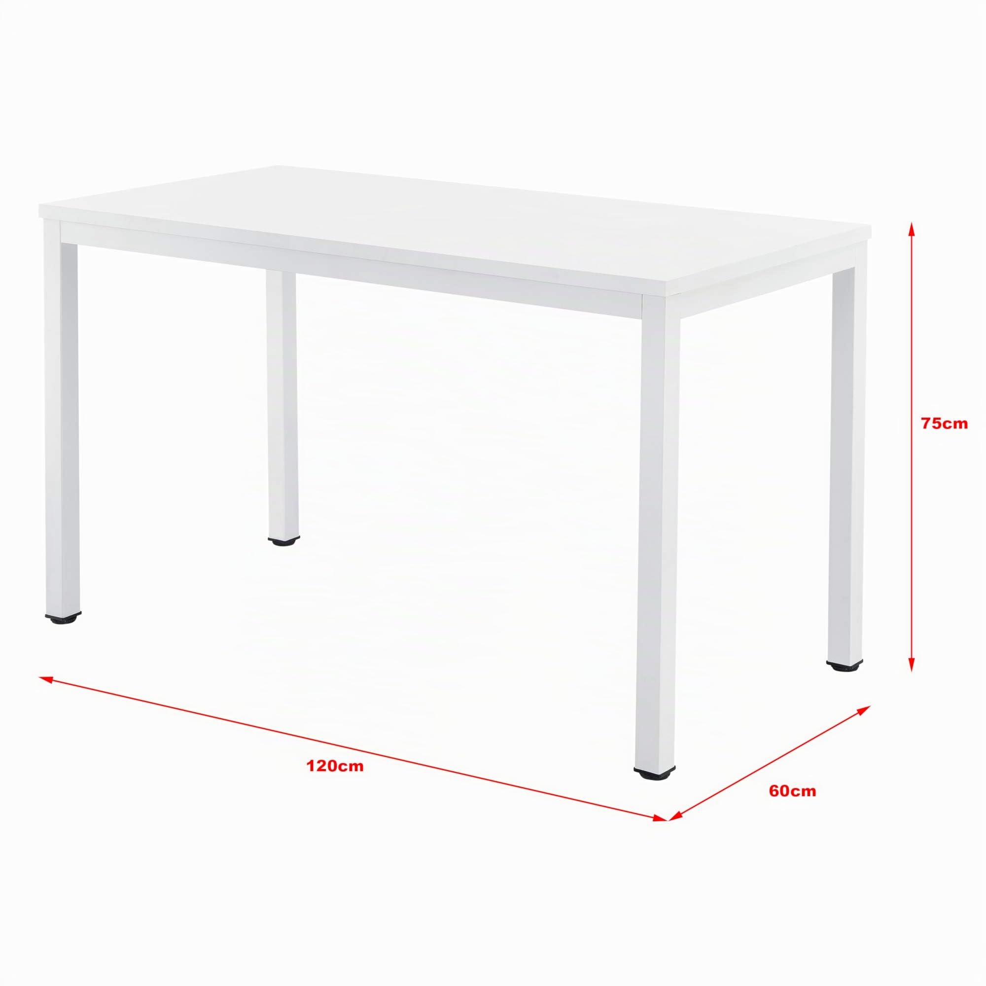 [en.casa] Scrivania a Piano Rettangolare con Gambe in Acciaio 75 x 120 x 60 cm Postazione di Lavoro Studio con Piedini Regolabile Tavolo per PC Ufficio Studio Ragazzi - Bianco