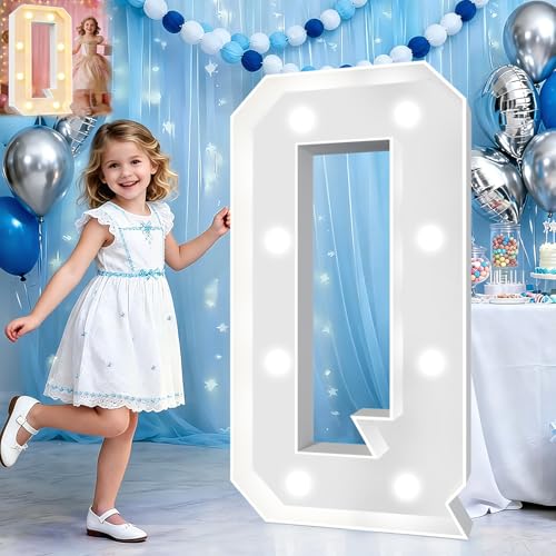 Image of Pooqla 3FT Marquee Light Up Letters, Cool White and Warm White LED Big Mosaic Marquee Letters 3 Feet, Giant Letter Sign for Balloons Birthday Anniversary Wedding Party Decoration, Letter Q