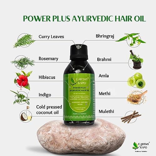 Image of Earthy Sapo Handmade Power Plus Ayurvedic Hair Oil | Formula with Bhringraj, Brahmi & Rosemary for Strengthening and Nourishing Hair Care | 100 ml Bottle