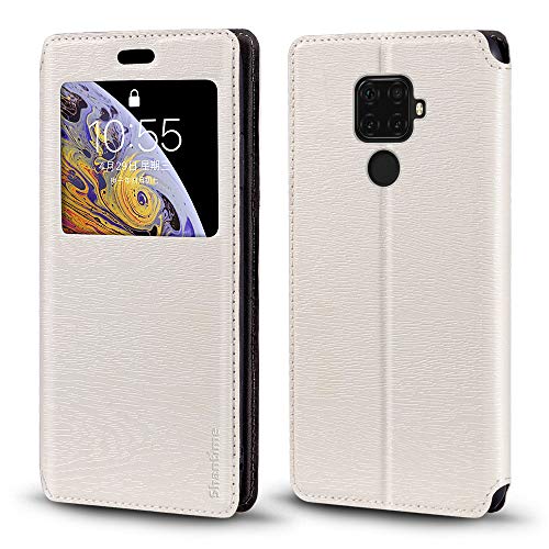 Custodia Flip con Finestra Compatibile con Huawei Mate 30 Lite Display Visibile Chiusura Magnetica Invisibile e Slot CartaBianco pelle