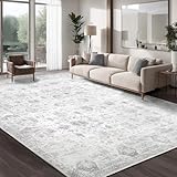 Dotiiorug Washable 8×10 Area Rug for Living Room, Vintage Floral Rug Soft Non Slip Stain Resistant Boho Carpet for Bedroom Dinning Room Kitchen Home Office Grey