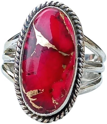 Red Rose Dahlia Turquoise Ring 925 Sterling Silver Oval Pink Gemstone December Birthstone Three Band Ring Large Ring's