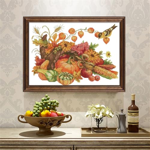 Image of JOYSEWING Harvest Pattern Counted Cross Stitch Stamped Kits 11CT Easy Embroidery Starter Kits for Beginners DIY Craft Set Kitchen Decor (Printed) 24x17.7inch (The Harvest of Autumn (Printed))