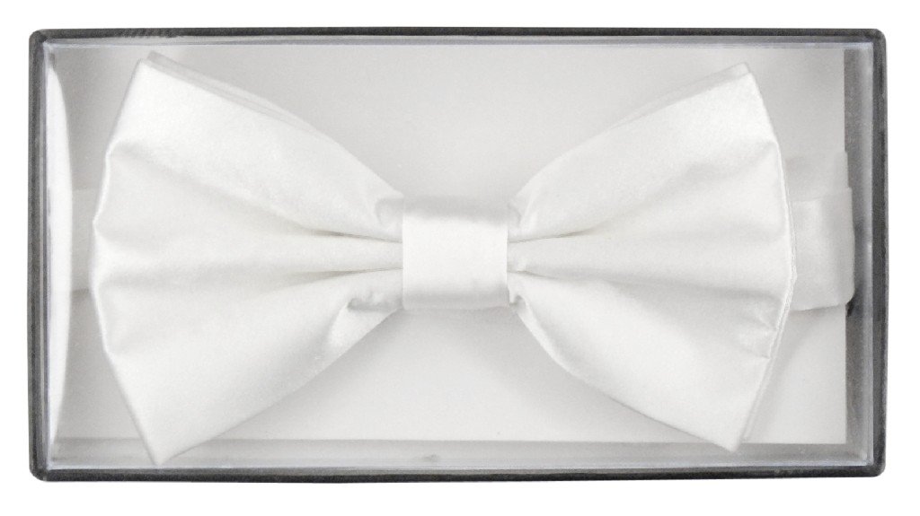 Vesuvio Napoli 100% SILK BOWTIE Solid WHITE Color Men's Bow Tie for Tuxedo or Suit