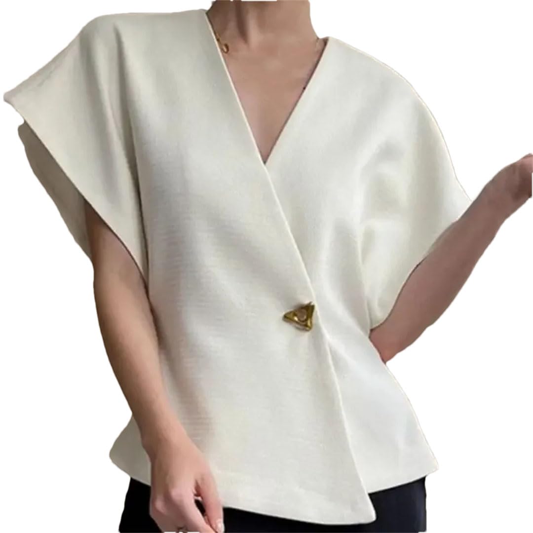 Womens Asymmetrical Suit Vest Top with One Button Waist Slim Fit White Sleeveless Top
