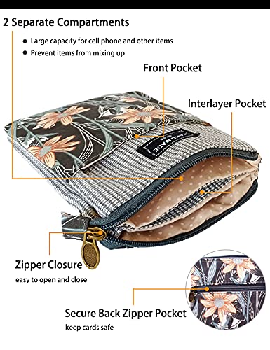 Image of LassZone Canvas Cute Crossbody Bags for Women Mini Shoulder Handbag Cell Phone Purse Wallet Leaves Pattern Coin Pouch, Style 2:black Grey, 19x14x2 cm