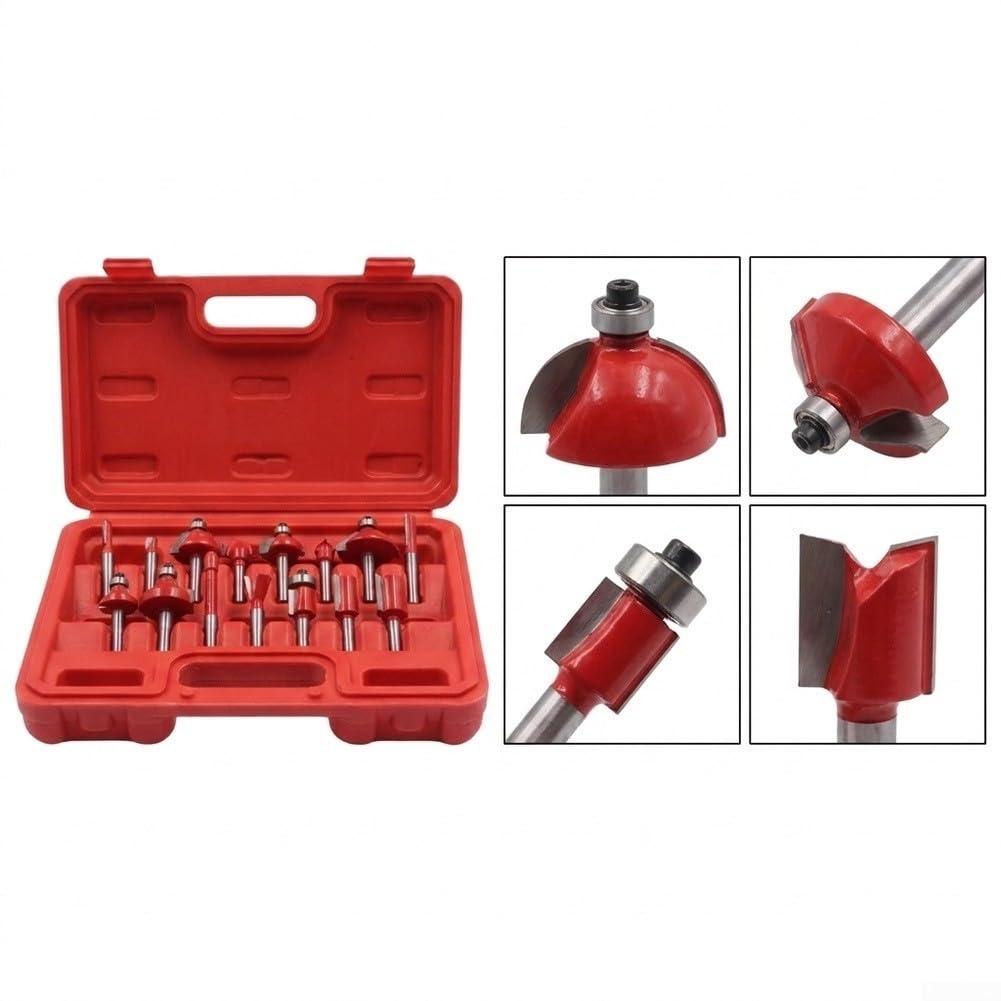 Juego de Fresas para Madera 15 Piezas Mango 6,35mm(Red)