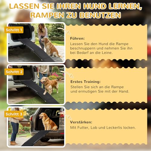 PawHut Hunderampe klappbar Hundetreppe Auto & SUV rutschfest Einstiegshilfe für Kofferraum, 158x43,5cm, Hundeautorampe für große Hunde bis 40 kg Schwarz