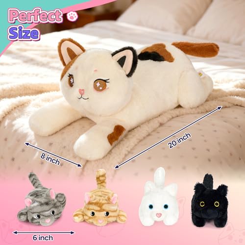 Image of Onsoyours Original 5PC Cat Stuffed Animals with Babies Inside, Kawaii Kiity Plush with Mommy & 4 Kittens - Cute Plushies Toys for Girls Kids (White)