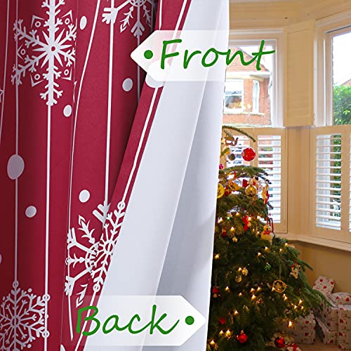 Bonzer Snowflakes Printed Christmas Curtains For Living Room And Bedroom - Thermal Insulated Room Darkening Blackout Curtain, 52 X 63 Inch，Dark Red， Set Of 2 Panels #TOP2
