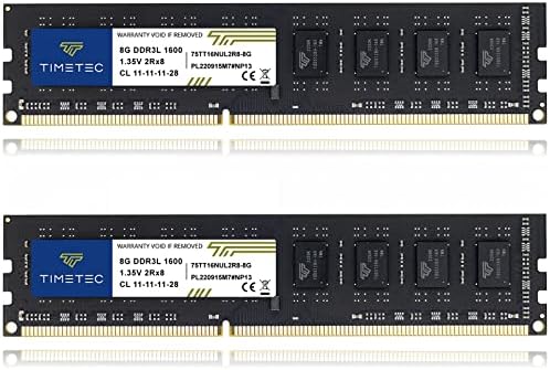 Timetec 16GB KIT(2x8GB) DDR3L / DDR3 1600MHz (DDR3L-1600) PC3L-12800 / PC3-12800 Non-ECC Unbuffered 1.35V/1.5V CL11 2Rx8 Dual Rank 240 Pin UDIMM Desktop PC Computer Memory RAM(SDRAM) Module Upgrade